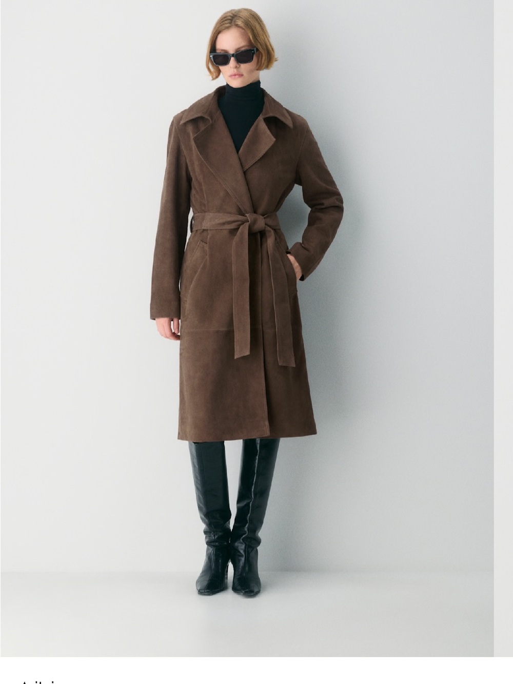 Aritzia Brown Suede Wrap Coat with Self-Tie Belt